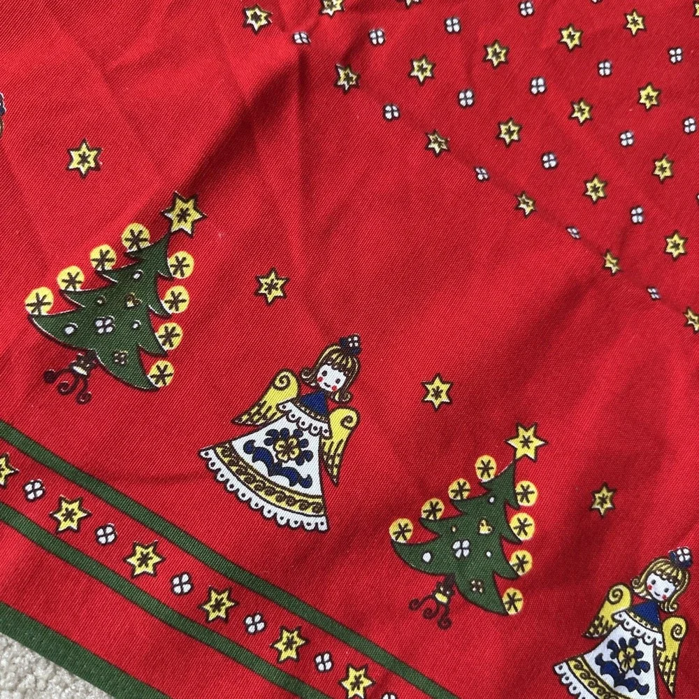 Vintage KOLF Austria Christmas Cotton Angels Trees Small Table Cloth 33x31